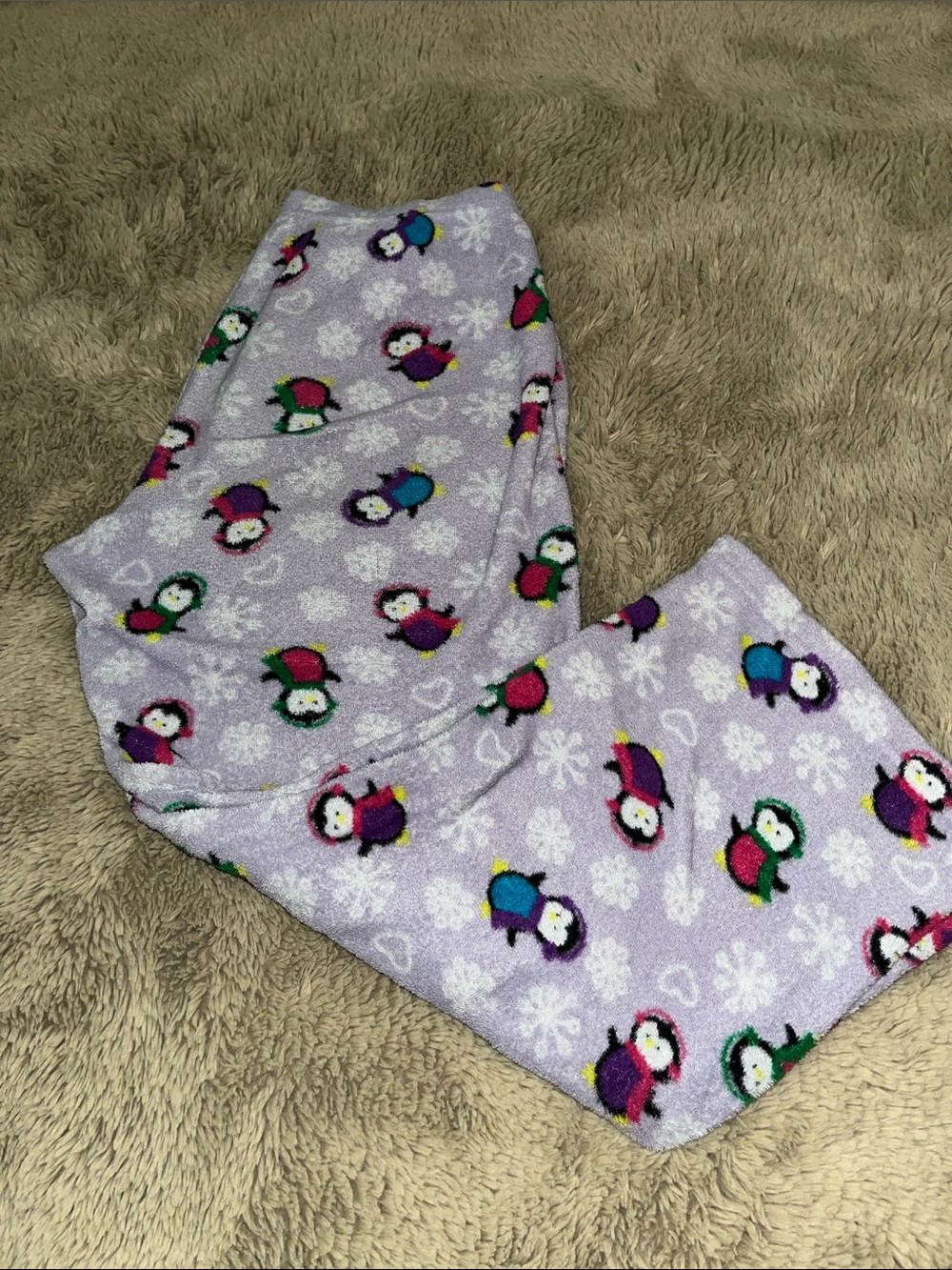 Faded Glory Lavender Fleece Pajama Pants with Colorful Penguin Print - Picture 1 of 4